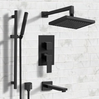 Tub and Shower Faucet Matte Black Tub and Shower Faucet Set with Handheld, Rain Shower Head Remer TSR31